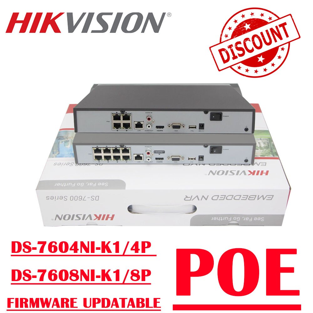 Hikvision NVR DS-7604NI-K1/4P DS-7608NI-K1/8P 4/8CH POE NVR 8MP H.265 + 1 SATA for POE IPC 보안 네트워크 비디오 레코더